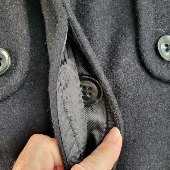 Gap Wool Blend Peacoat Women's M Black Belted 3/4 Sleeve Sailor Retro Button - Picture 4 of 16